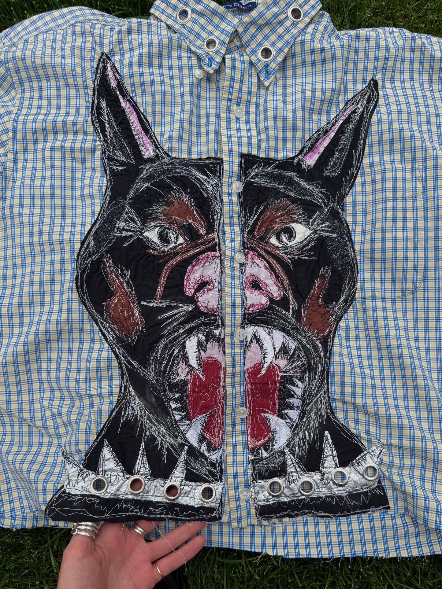 Doberman appliqué button up(M/L)