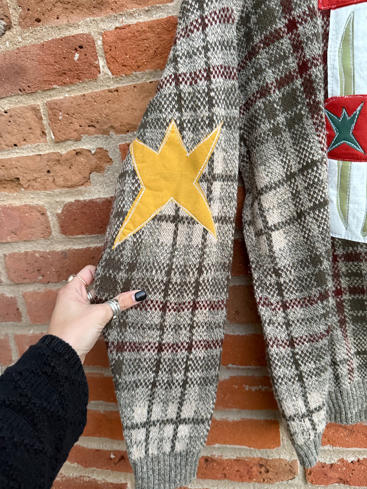 Plaid green beans sweater(XL)