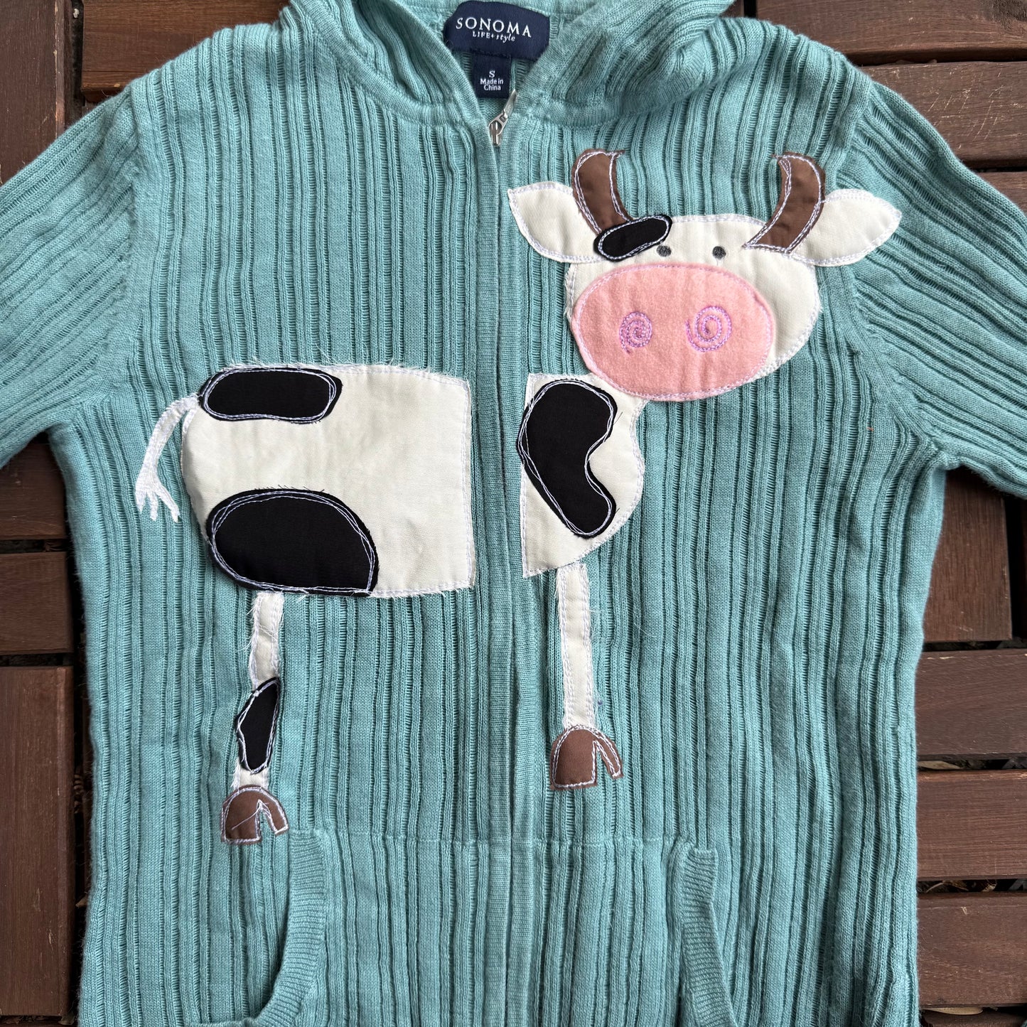Split front cow sweater(small)