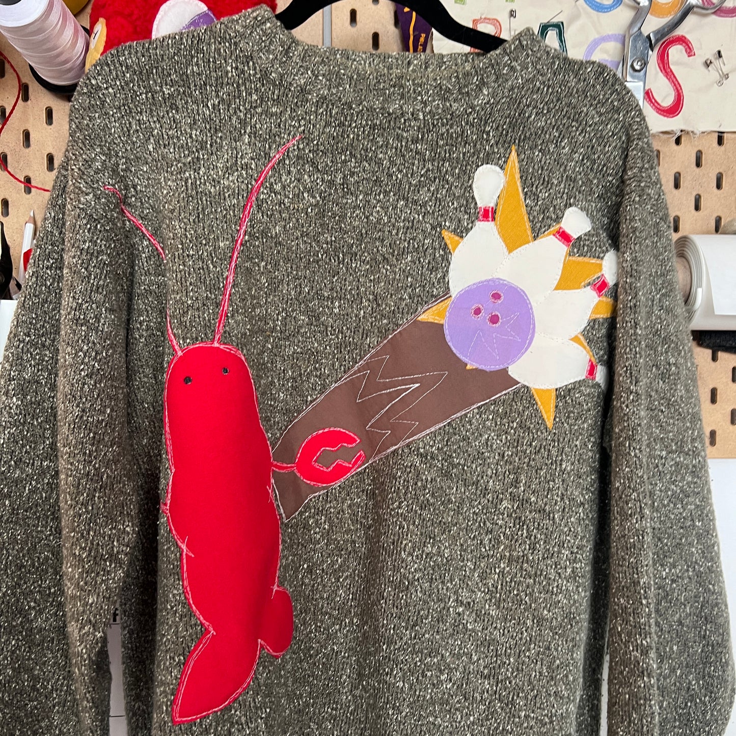 Lobster bowling strike sweater (large)