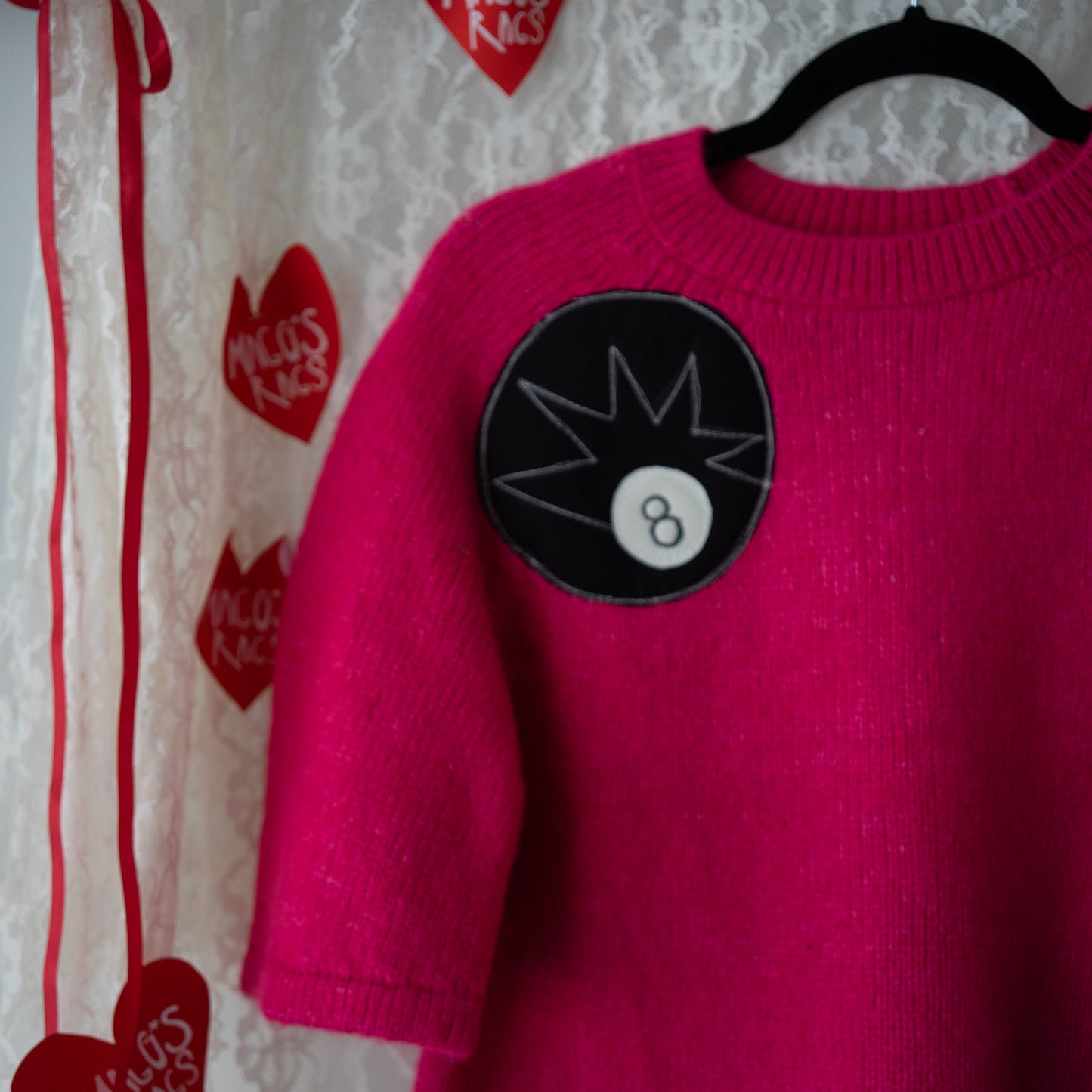 Hot pink double 8ball short sleeve sweater (m)