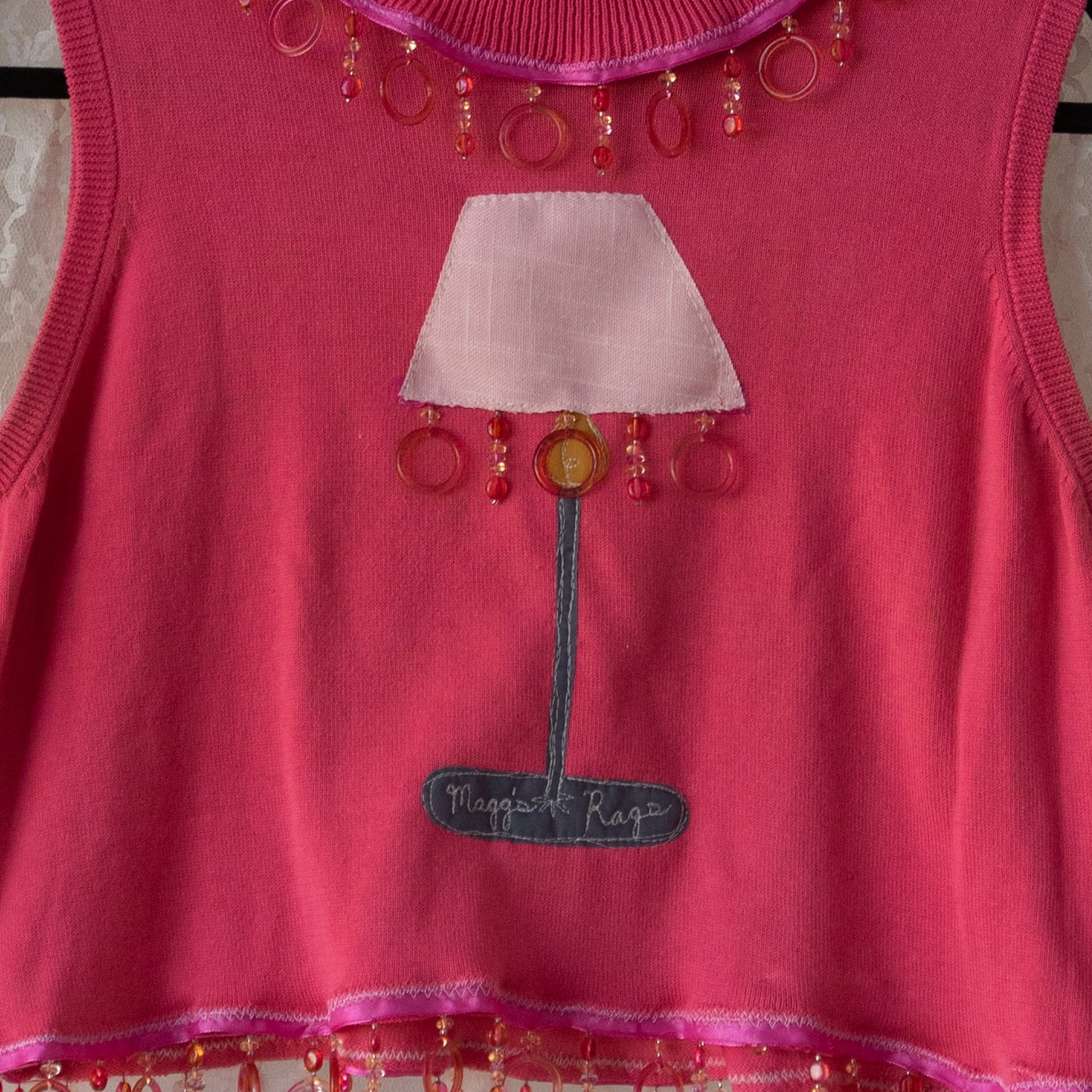 Pink turtleneck lamp tank with hoop fringe(large)
