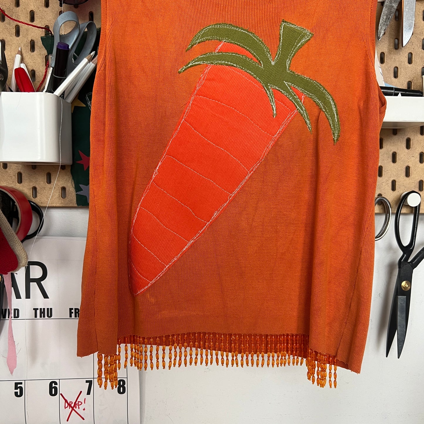 Carrot sweater tank w/beaded fringe