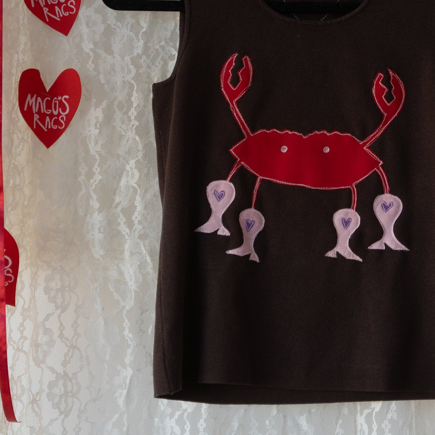 Brown crustacean in boots knit tank(medium)