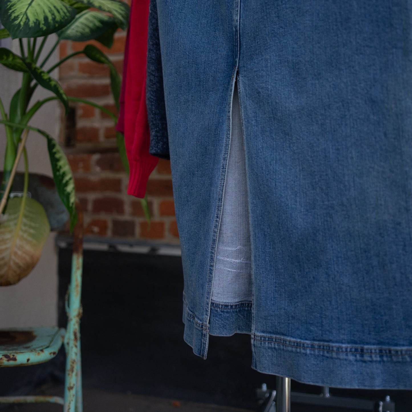 Double gator denim maxi skirt