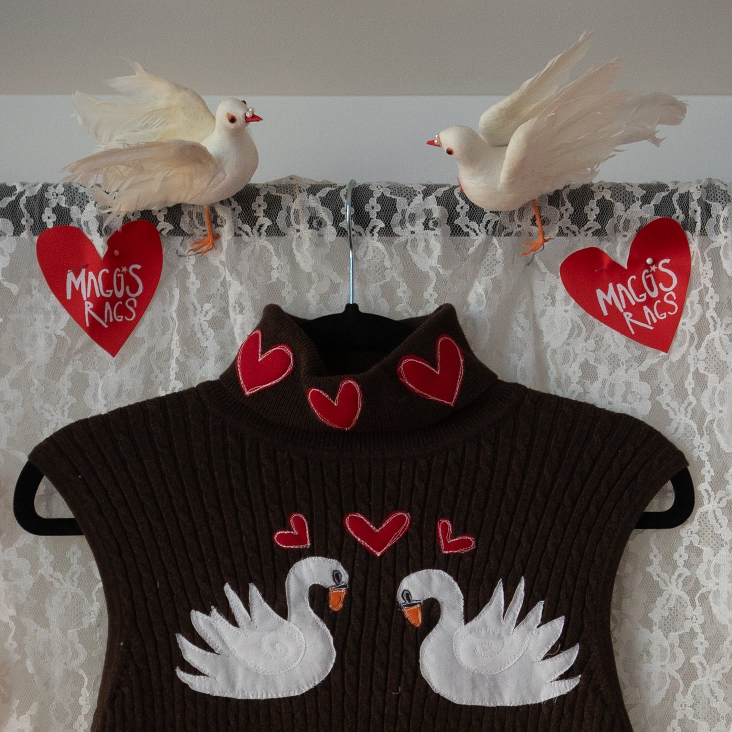 Brown swans in love turtleneck sweater tank(medium)