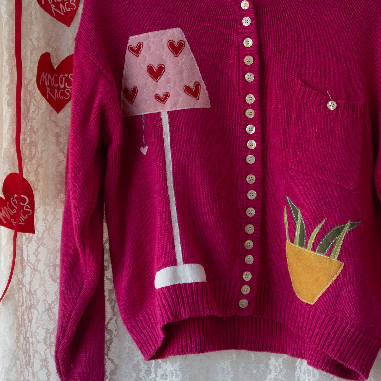 Pink love lamp and plant sweater(medium)