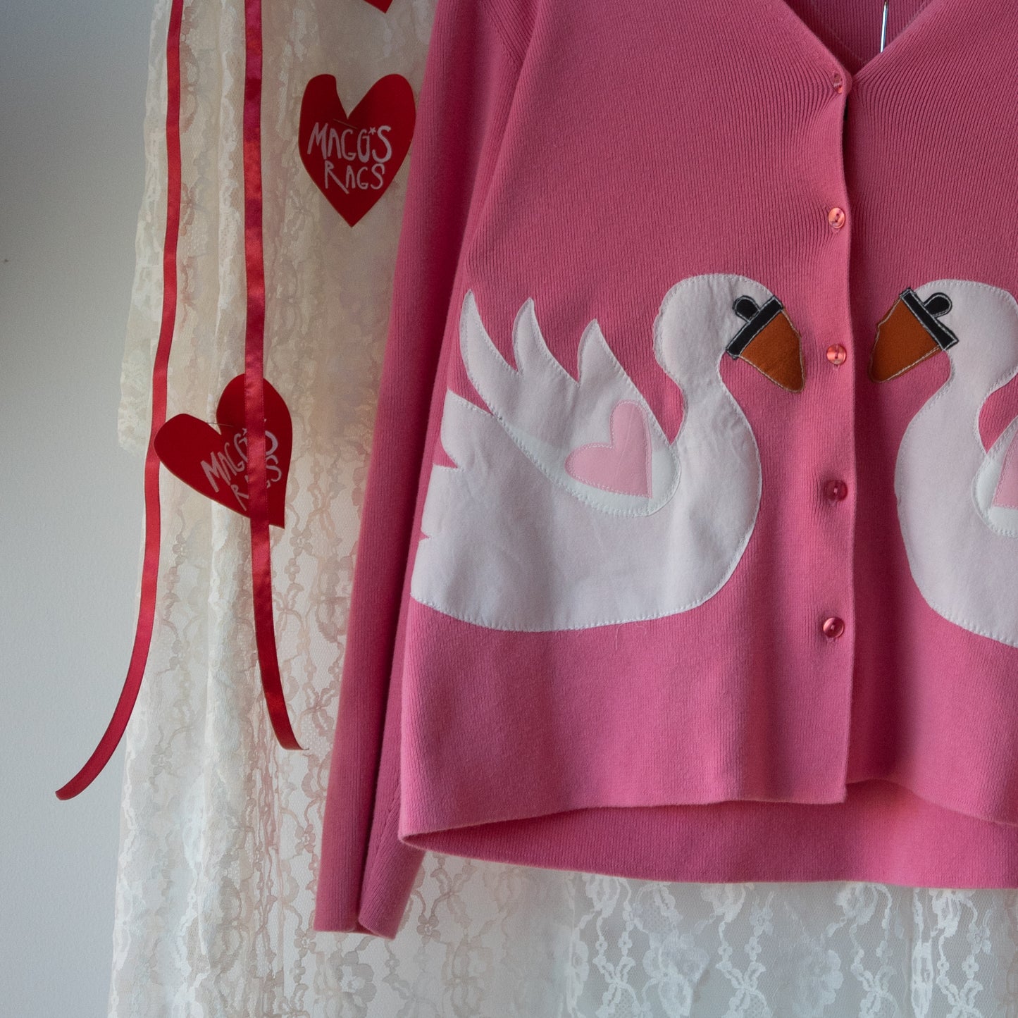 Swans in love pink cardigan (xl)