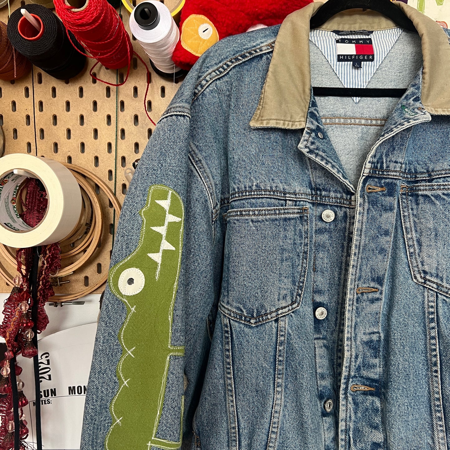 Double Gator sleeve denim jacket (large)