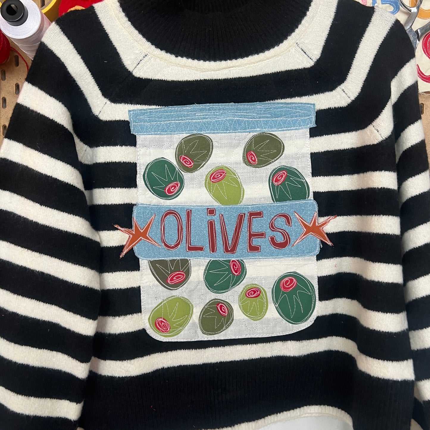 Olives striped mockneck sweater (medium)