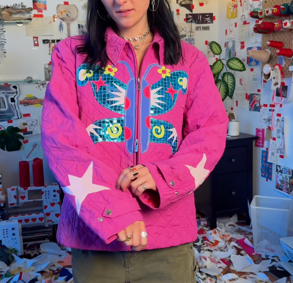 Butterfly and stars puffy jacket(XL)