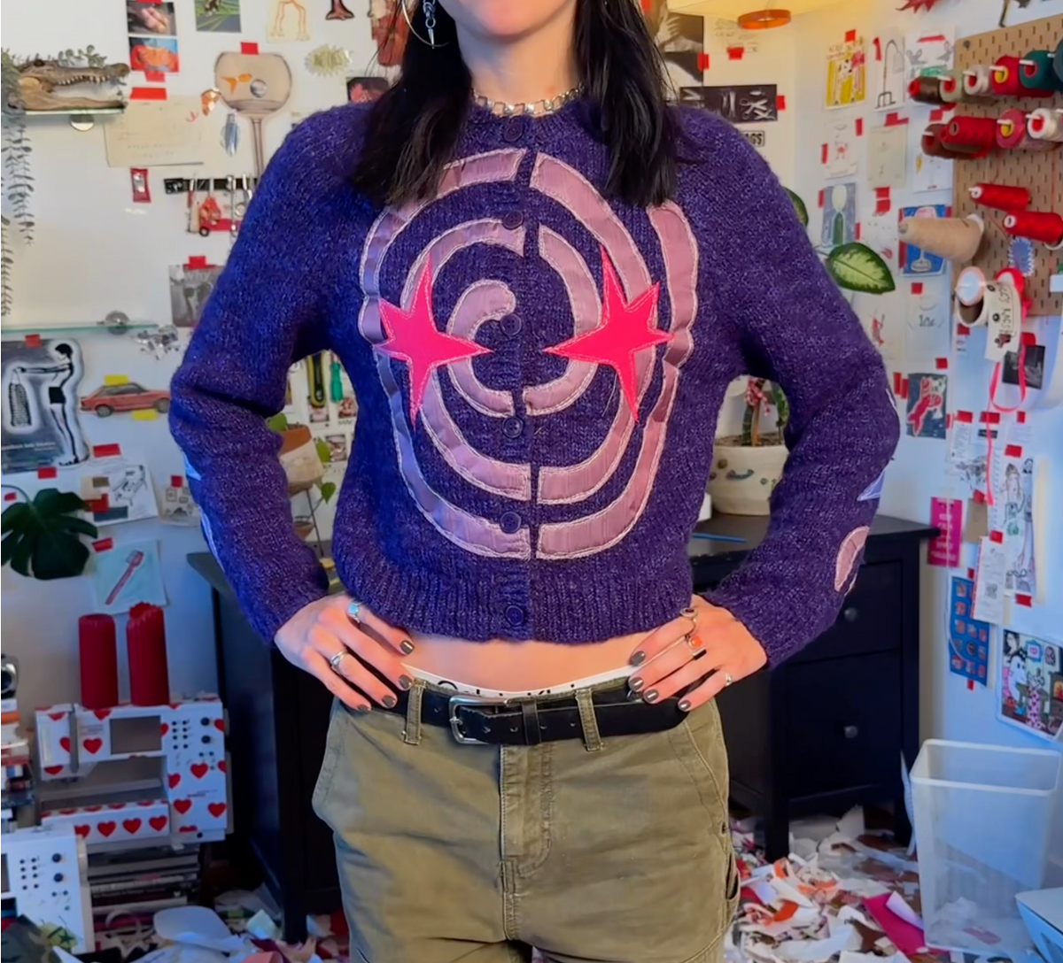 Swirls n stars wool cardigan(small)