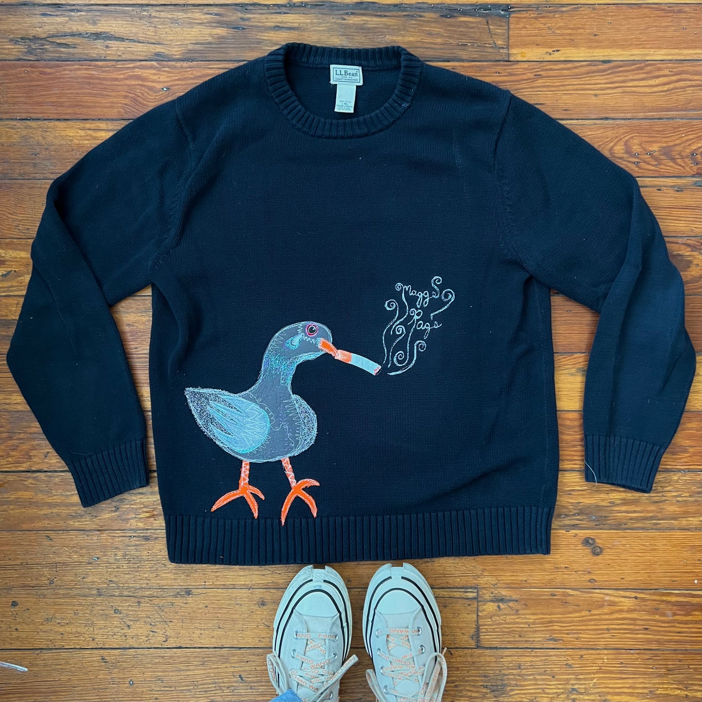 Pigeon having a ciggy sweater - Magg's Rags