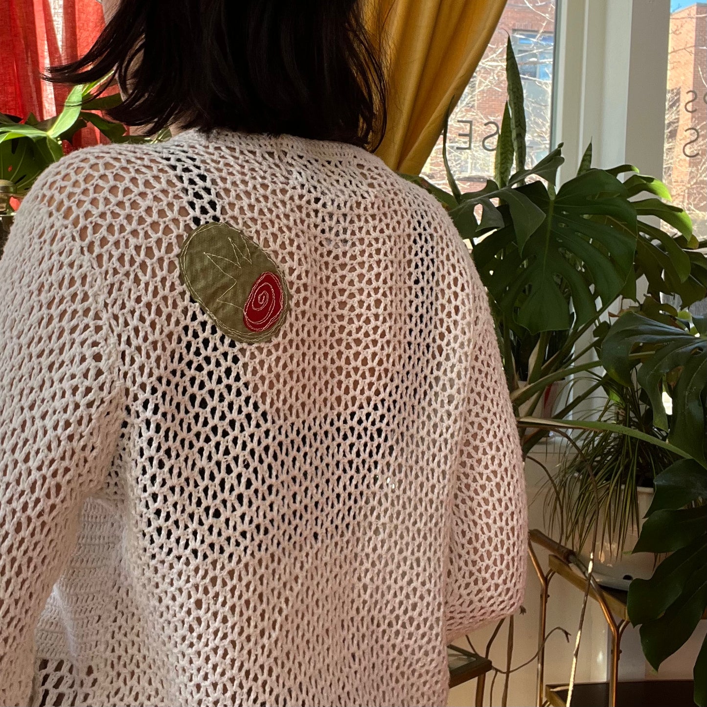 All over olive crochet top