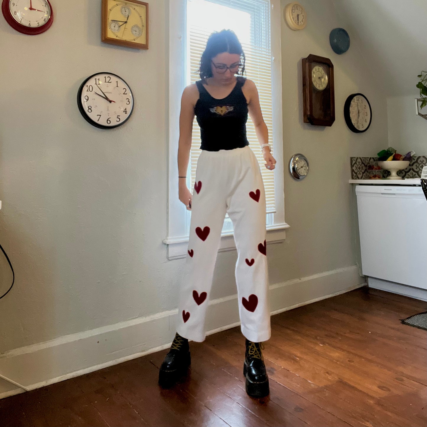 Heart print trousers