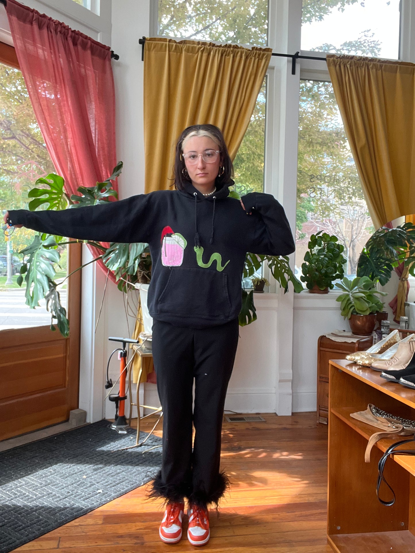 Worm havin’ a cocktail sweatshirt - Magg's Rags