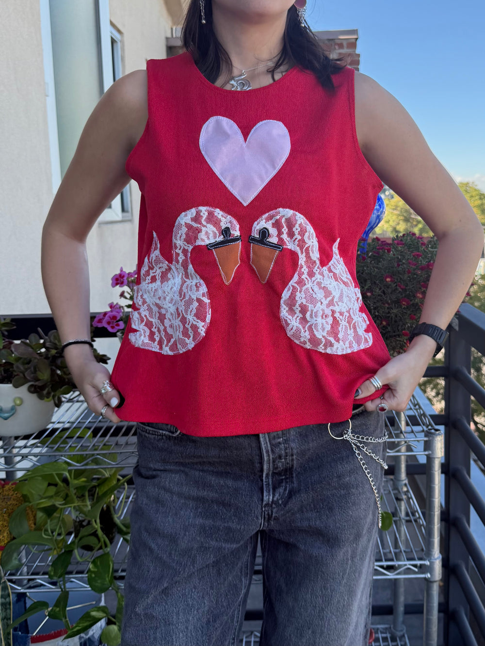 Lace swans tank(medium)