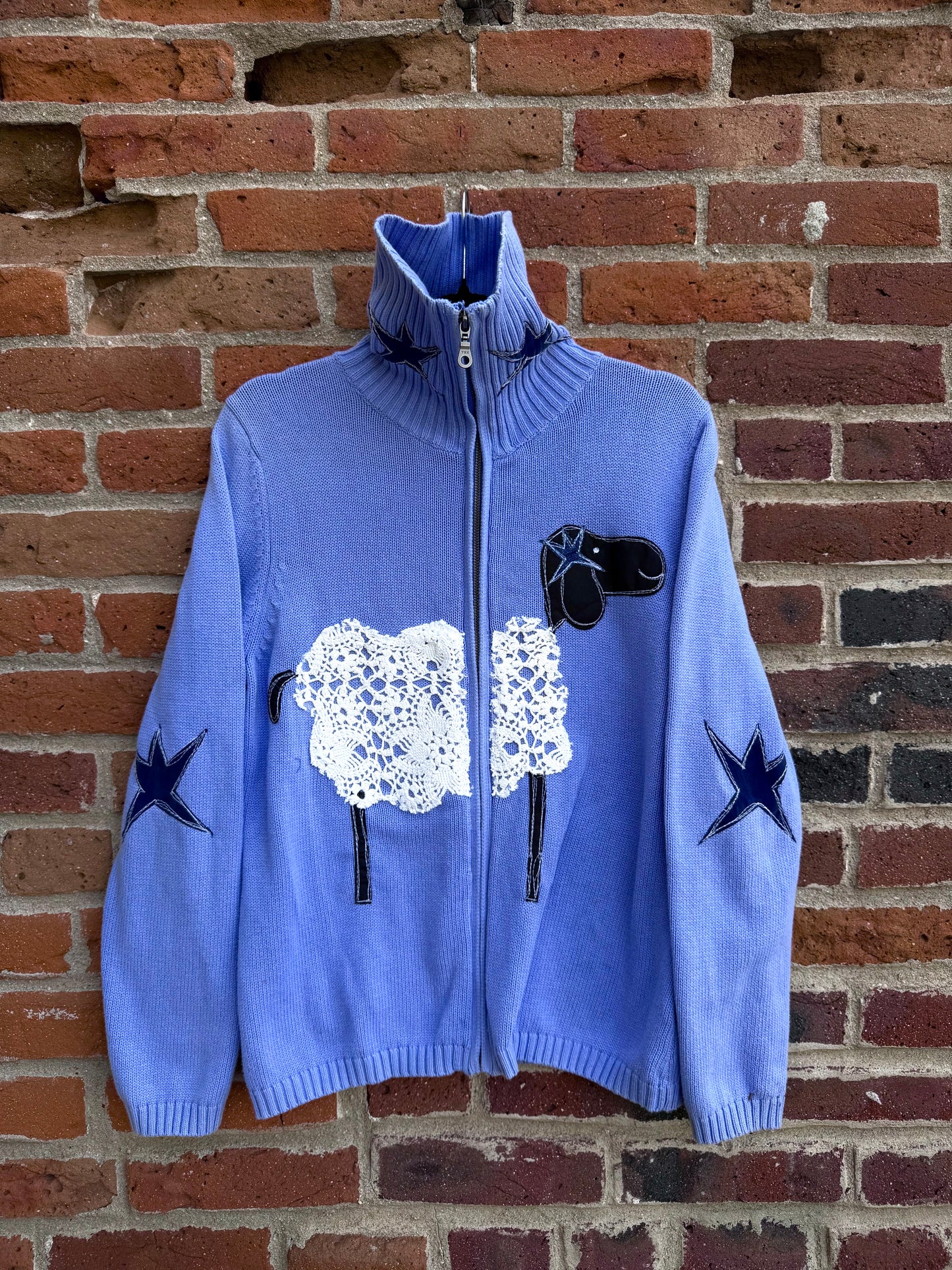Little Lacey lamb high neck zip up(medium)