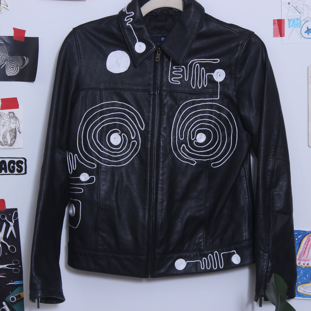 Swirly string leather jacket(small)