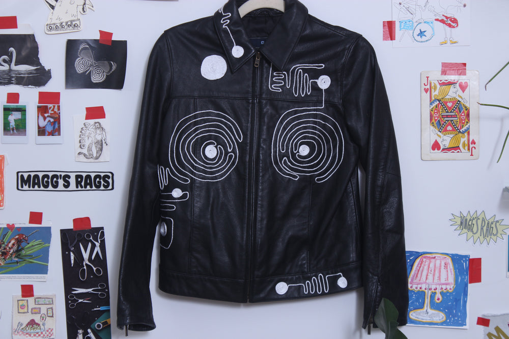 Swirly string leather jacket(small)