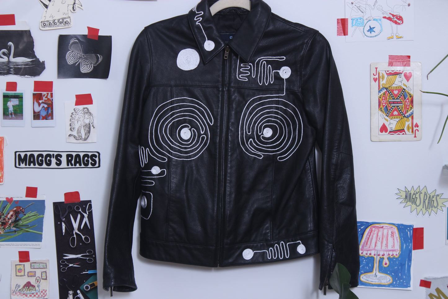 Swirly string leather jacket(small)