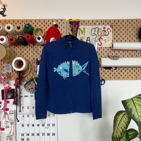 One fish blue fish zip up sweater (medium)
