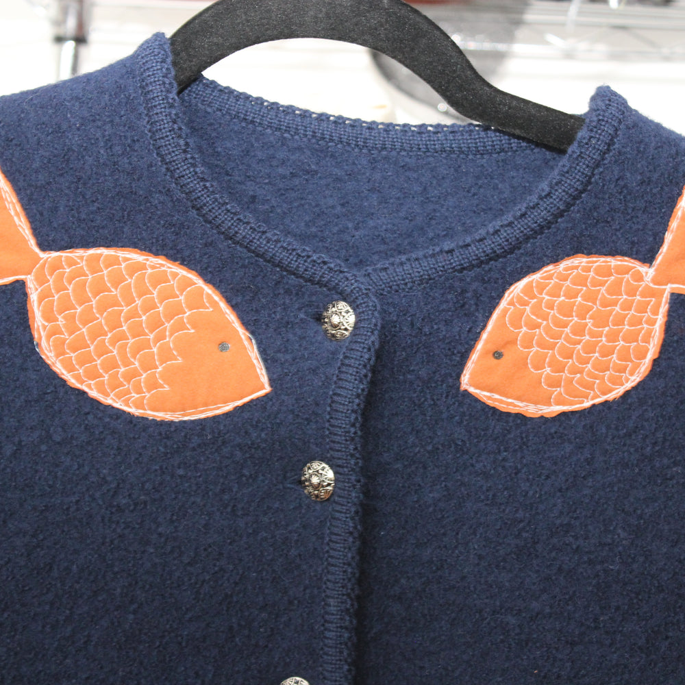 Fish & fish tank wool cardigan jacket(small)