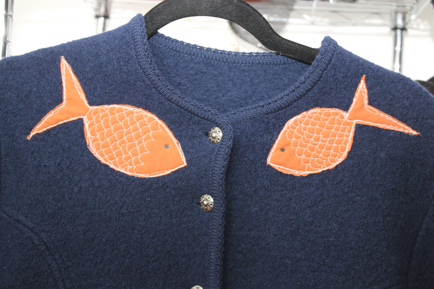 Fish & fish tank wool cardigan jacket(small)