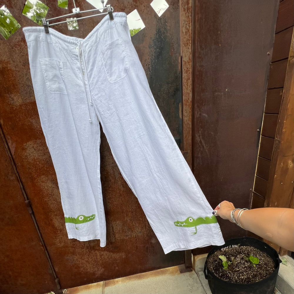 Gator trim linen pants(XL)