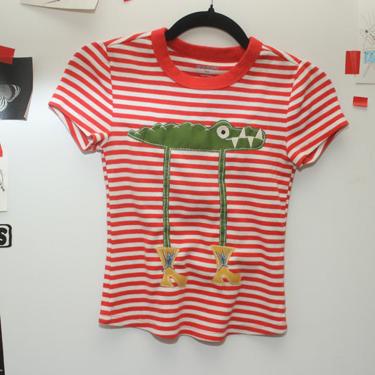 Gator in boots striped baby tee(XS)