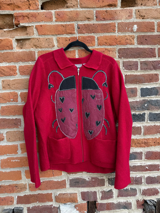 Lady bug zip up sweater(large)