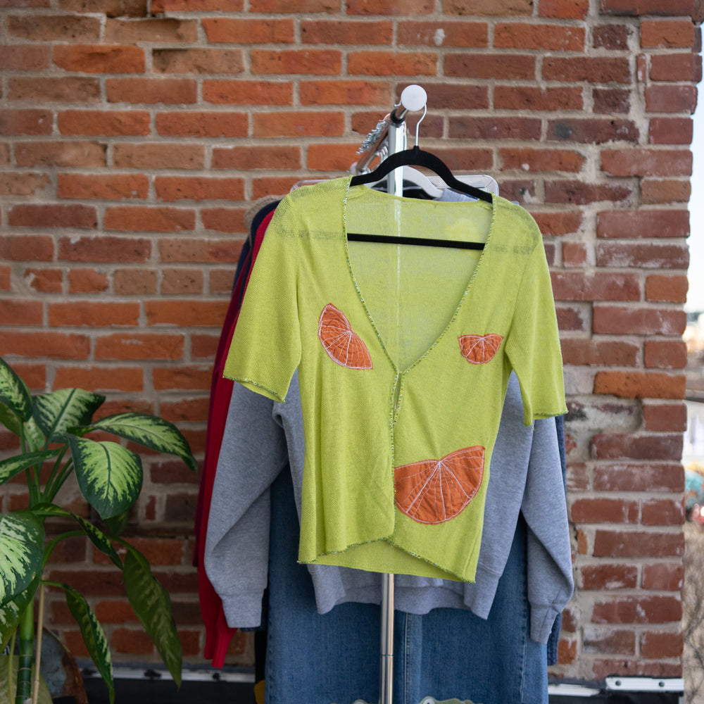 Orange slices snap front blouse