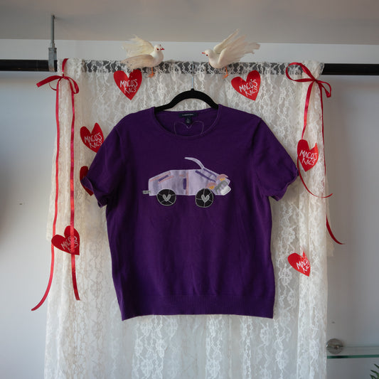 Purple car knit tee(large)
