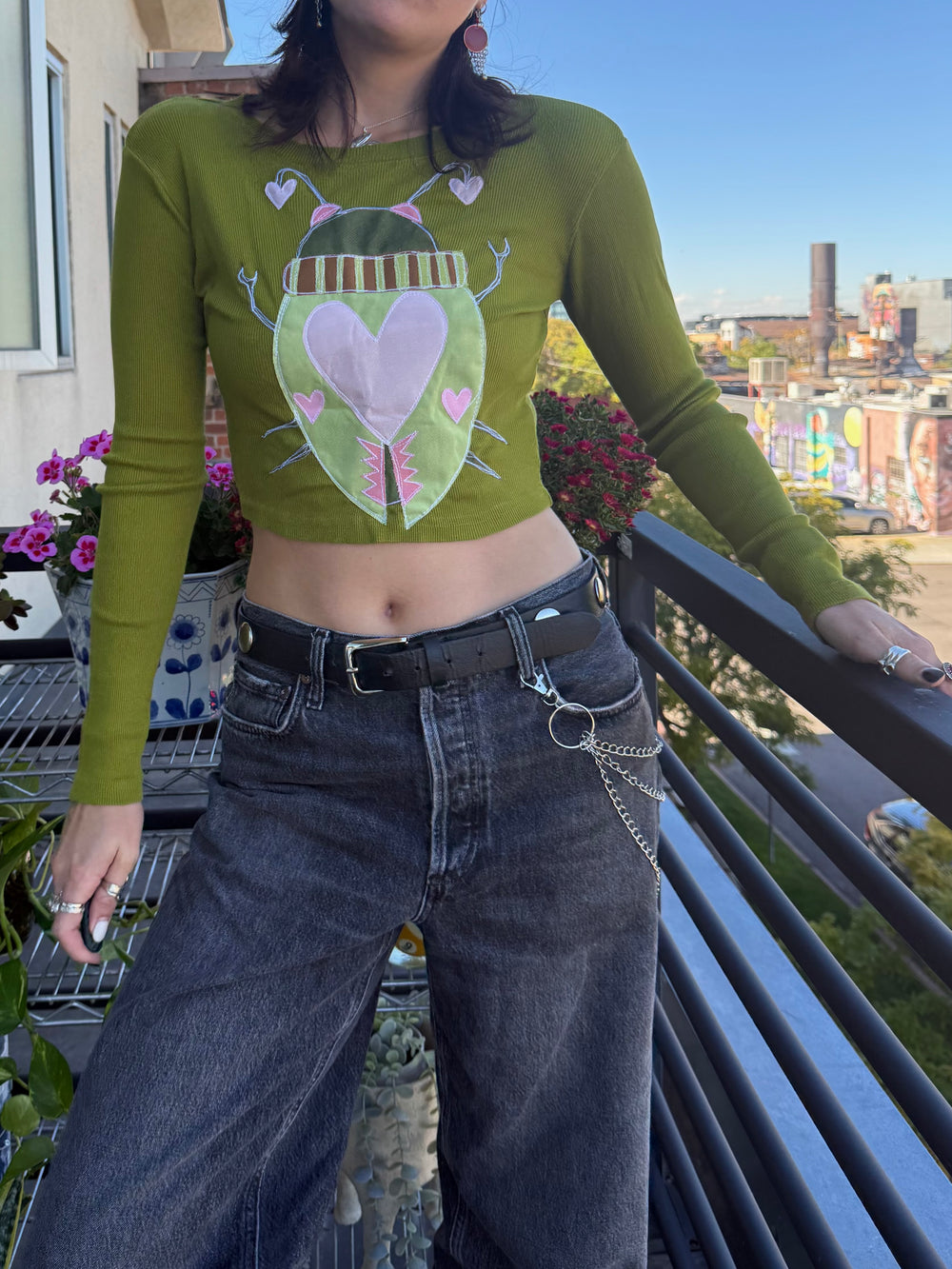 Mystery bug longsleeve crop top(small)