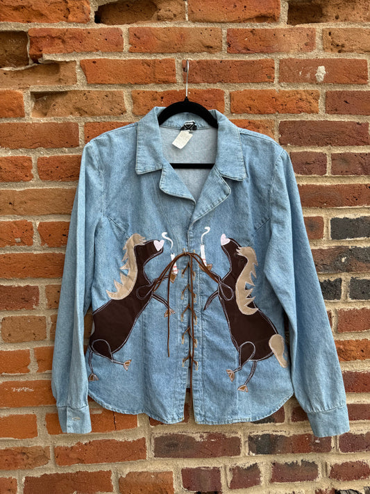 Horses n’ ciggies denim top(M/L)