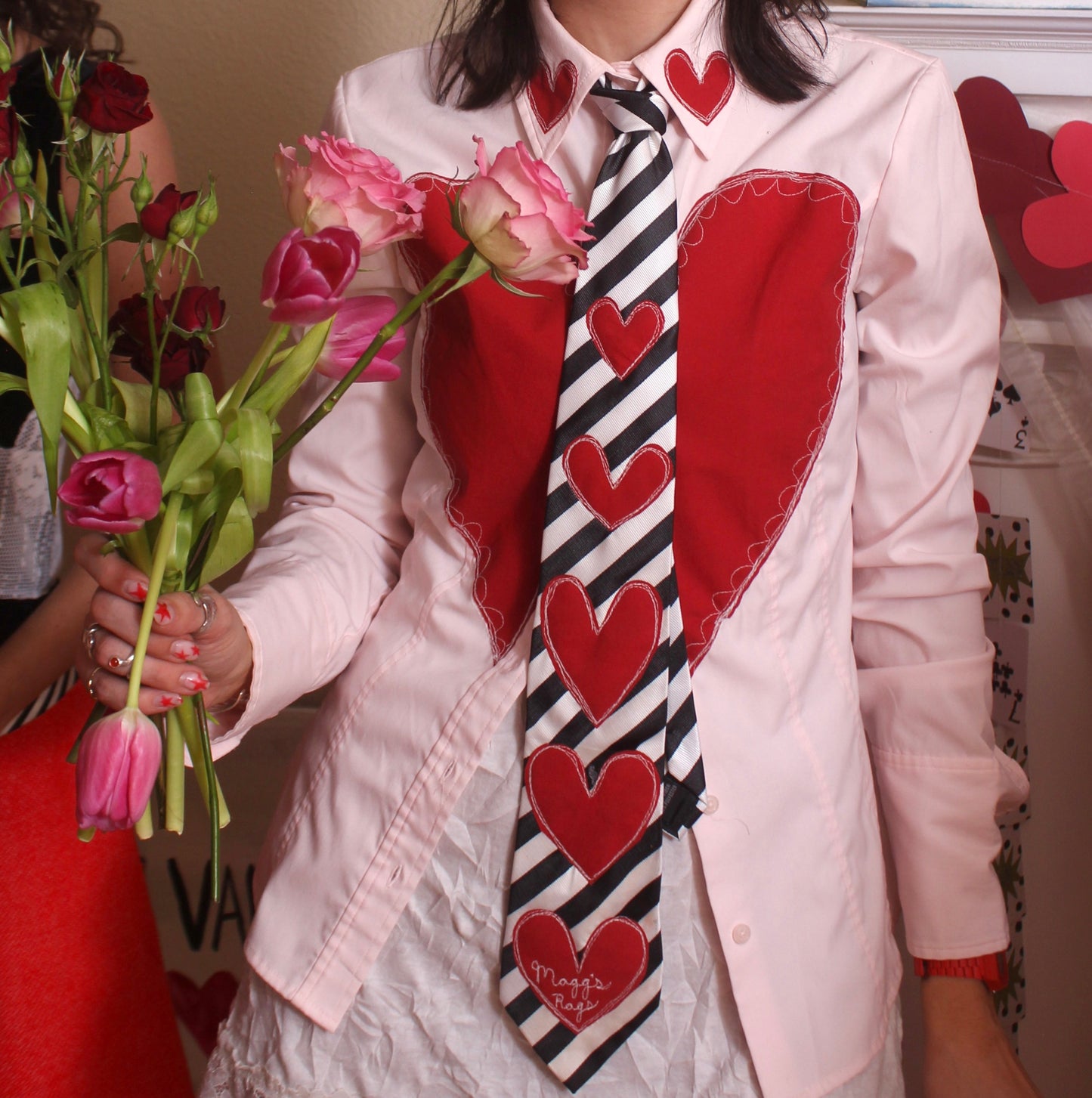 Heart button down & striped tie(small) - Magg's Rags 