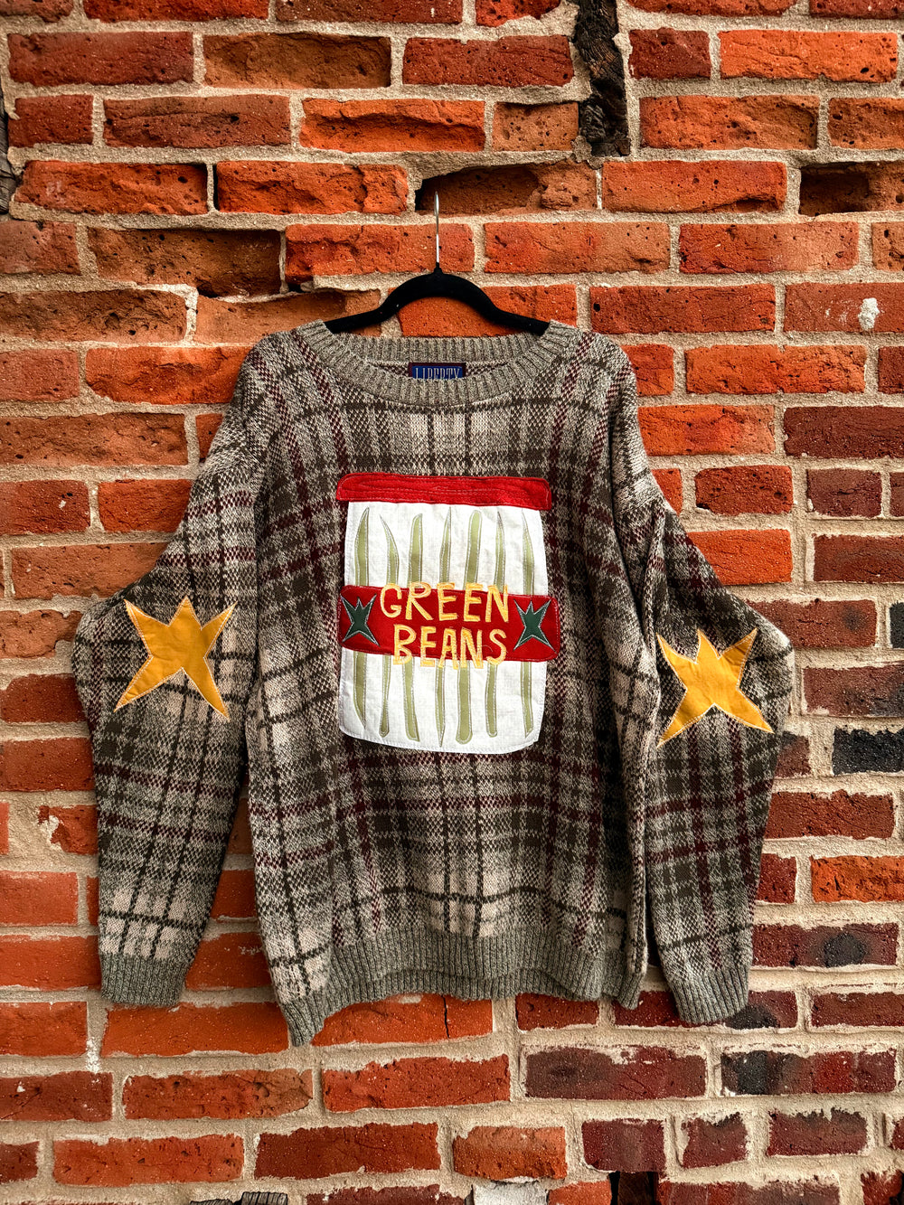 Plaid green beans sweater(XL)