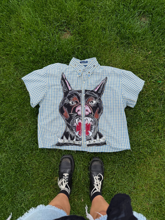 Doberman appliqué button up(M/L)