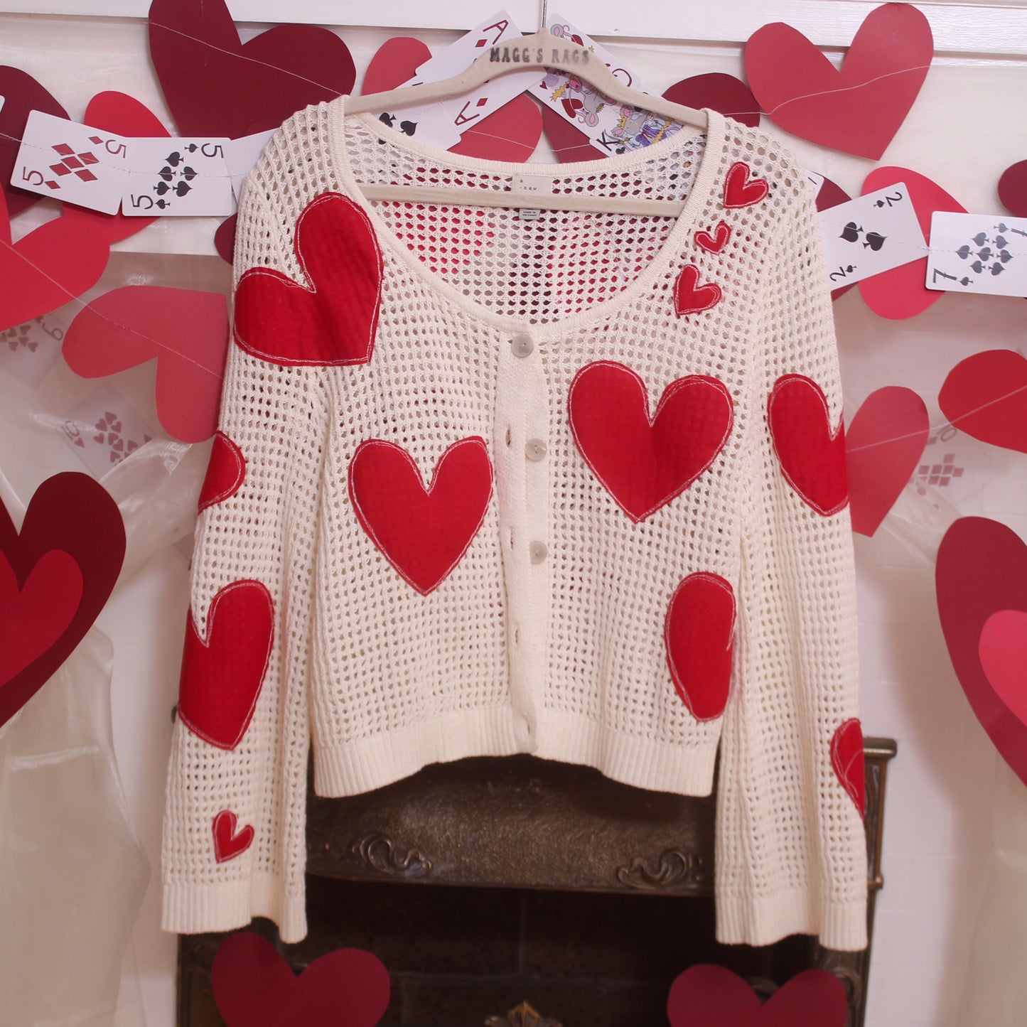 Hearts all over cardigan(Large) - Magg's Rags 