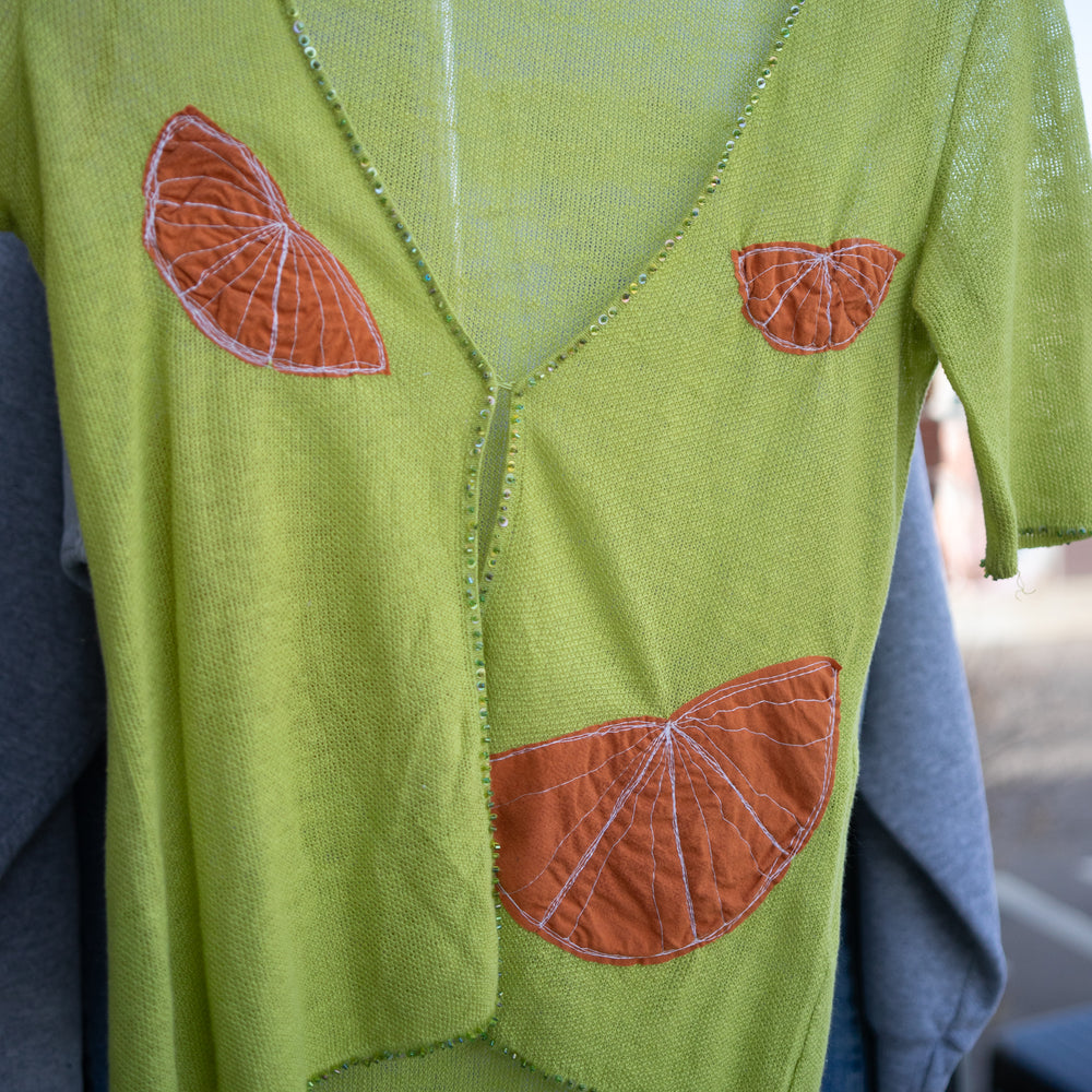 Orange slices snap front blouse