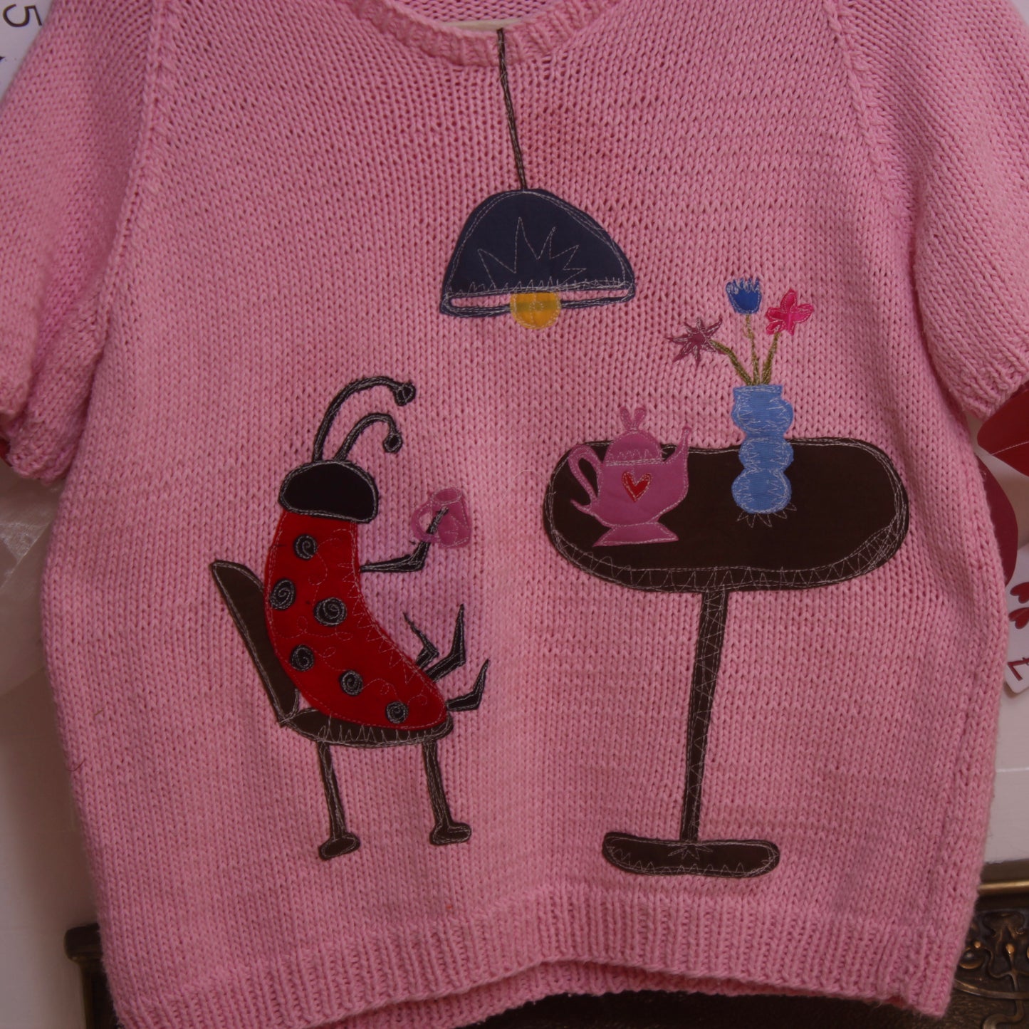 Ladybug tablescape sweater(medium) - Magg's Rags 