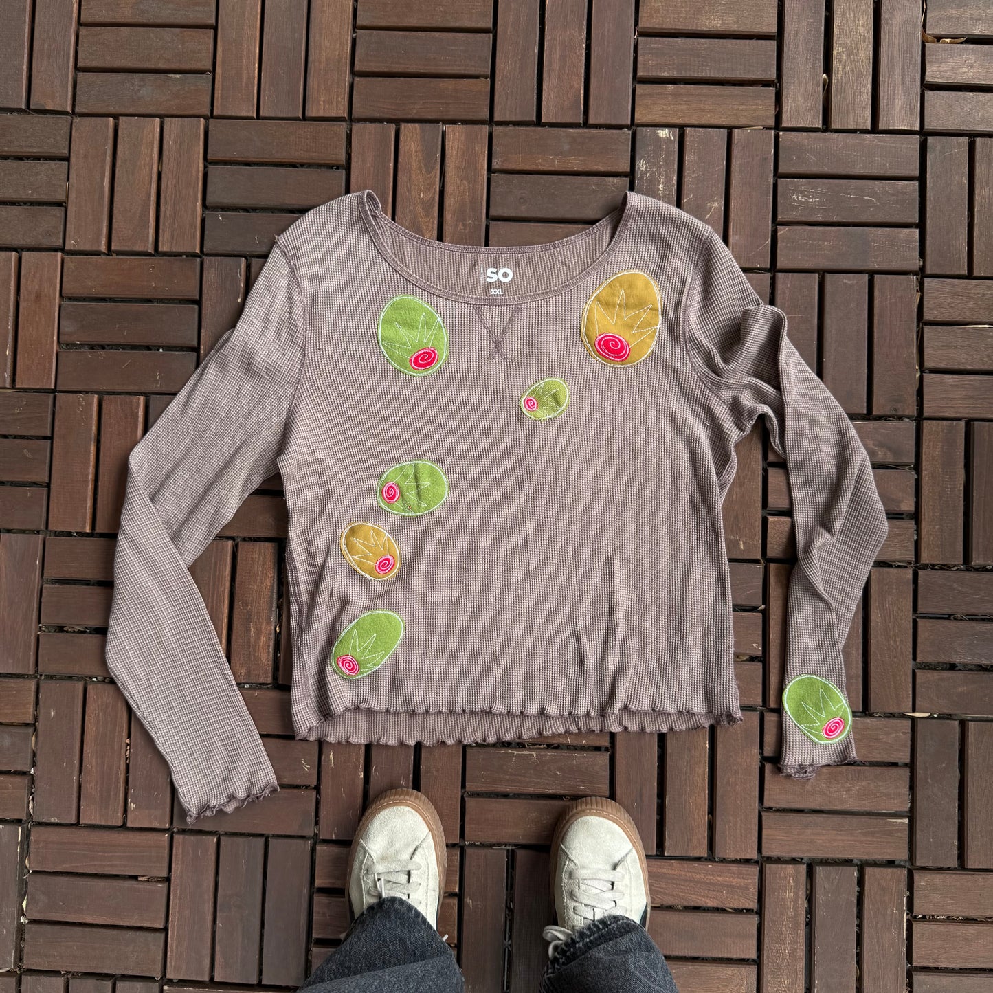 All over olives waffle shirt(XXL)