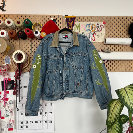 Double Gator sleeve denim jacket (large)