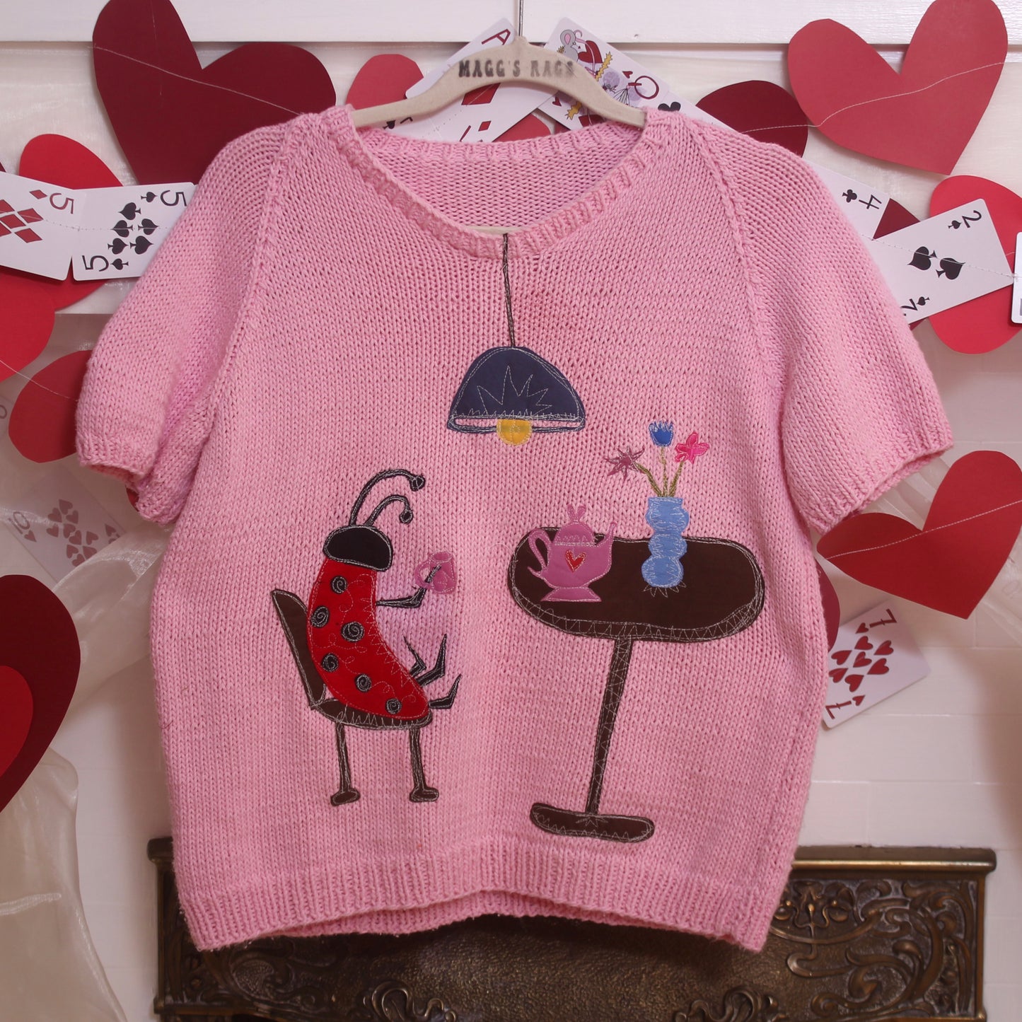 Ladybug tablescape sweater(medium) - Magg's Rags 