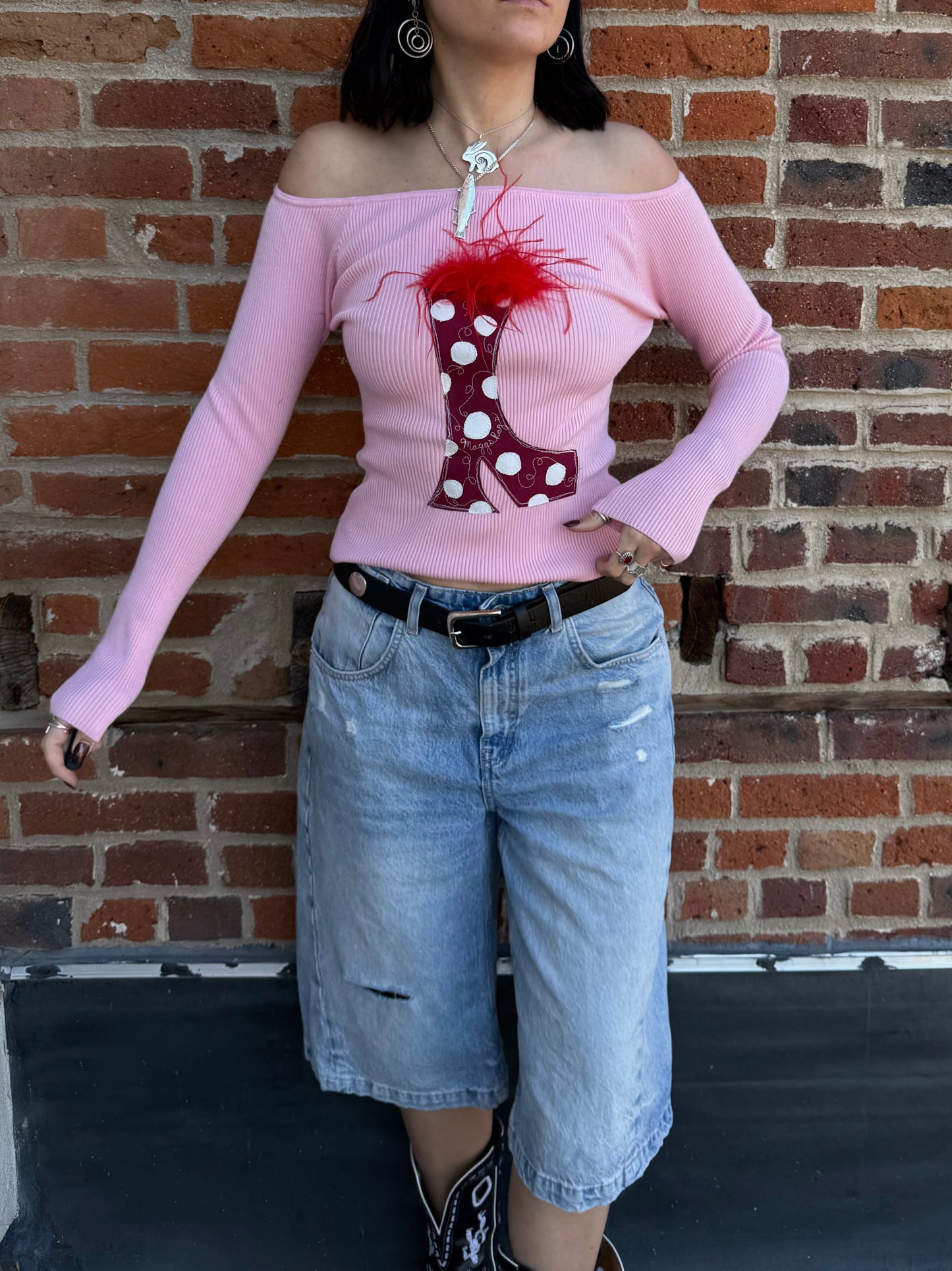 Furry Boot off the shoulder top(XS)