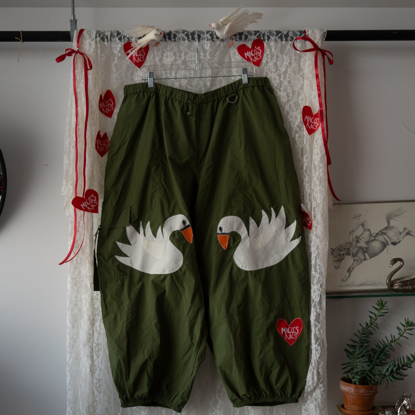 Swans in love cargo parachute pants (xxxl)