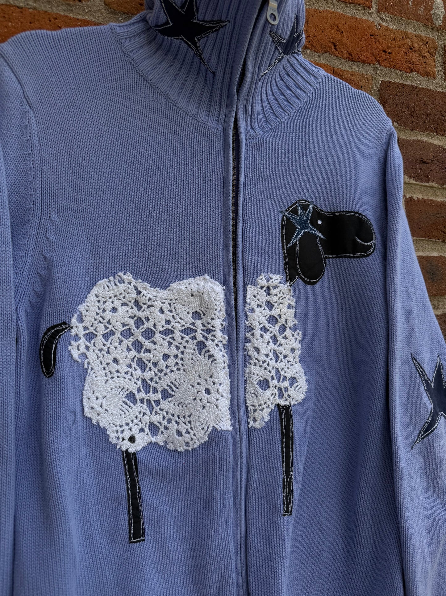 Little Lacey lamb high neck zip up(medium)