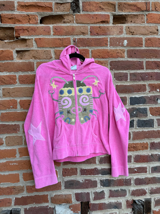 Pink bug Terry cloth zip up(small)