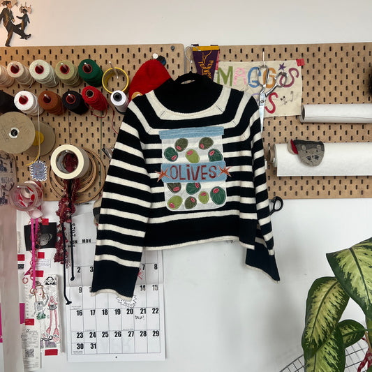 Olives striped mockneck sweater (medium)