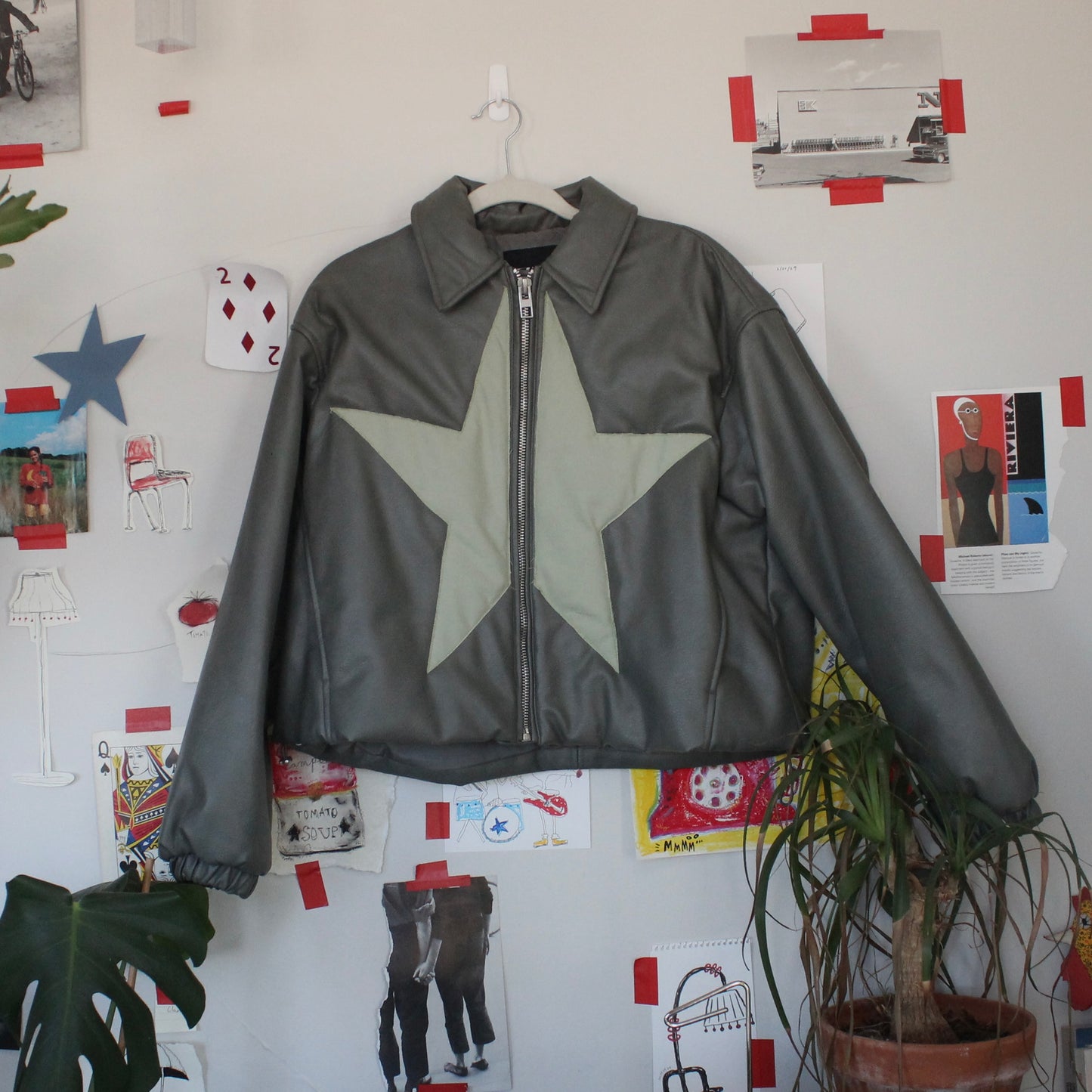 Star leather bomber jacket(small)